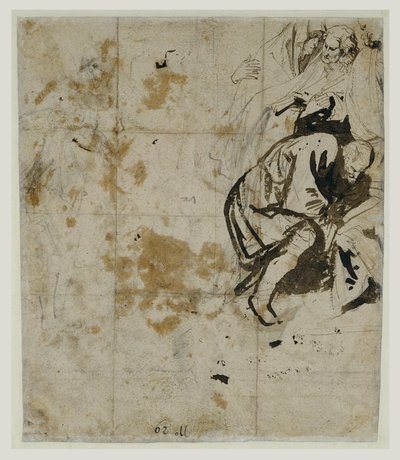 Gömü Kısmi Çalışması (verso) (1617-18) (Siyah tebeşir, tükenmez kalem ve kahverengi mürekkep, kahverengi ve kırmızımsı astar, kırmızı ve mavi tebeşir ve beyaz guaj artışı) by Anthony van Dyck