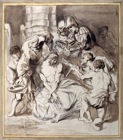 Mesih'in Alaycılığı (kağıt üzerinde tebeşir üzerine yıkamalı kalem ve mürekkep) by Anthony van Dyck
