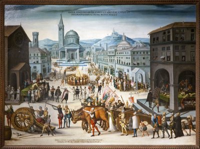 1562'de Kalvinistler tarafından Sac de Lyon. Protestan ikonoklastikleri, Katolik Kilisesi'nin dini imgeleri kültüne karşı hareket eder. İlk dinler savaşı sırasında, Baron des Adrets liderliğindeki reformlar Belediye Binası'nı ve Lyon şehrinin h by Antoine (school of) Caron