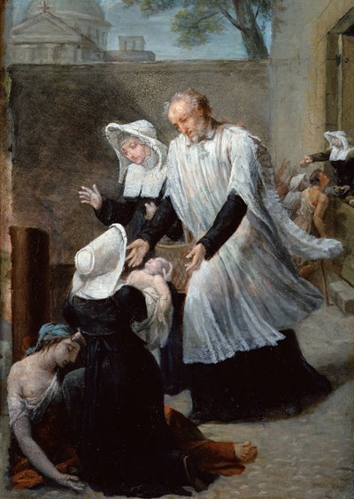 St. Vincent de Paul Vebalı Hastaya Yardım Eder by Antoine Ansiaux