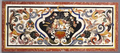 Bir kase meyve ve çiçek ile ortalanmış bir Floransalı pietra dura masa üstü by Antoine Auguste Ernest Herbert or Hebert