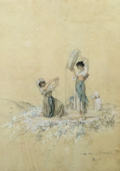 The Winnowers, 1866 (kağıt üzerine kurşun kalem ve pastel boya) by Antoine Auguste Ernest Herbert or Hebert