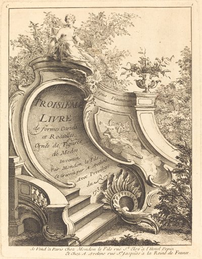 Şekillerin üçüncü kitabı Karteller ve Rocailles (Başlık Sayfası) by Antoine Aveline after Jean Mondon