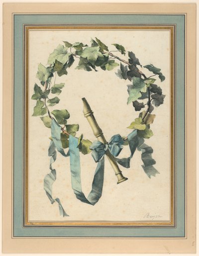 Çizim, Flüt, Sarmaşık ve Mavi Kurdeleli Kupa, 1780-90 by Antoine Berjon