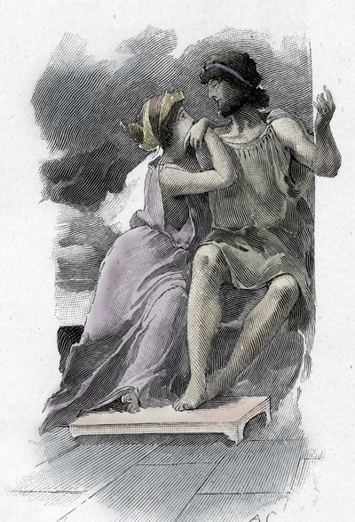 Odyssee d'Homere: Ulysses ve Penelope (Odysseia by Homer: Odysseus and Penelope) Yunan şair Homere'nin “Odyssee” için Antoine Calbet (1860-1944) çizimi (Homer tarafından Odyssey) 1897 Özel koleksiyon by Antoine Calbet