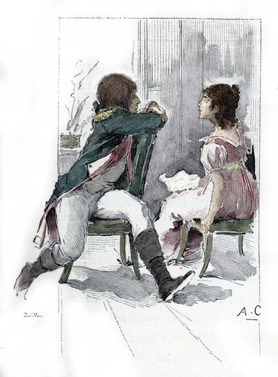 Napolyon Bonapart'ın (1769-1821) nişanlısı Desiree Clary (1777-1860) ile portresi c. Nisan 1795 (Desiree Clary'nin Napolyon Bonapart ile nişanlandığı zamanki portresi, Nisan 1795) Antoine Calbet'nin çizimi “Napoleon et les femmes”ten alıntılar by Antoine Calbet