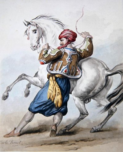 Bir Pers, bir Fransız Atını (lito) alt etmeye çalışıyor by Antoine Charles Horace Vernet