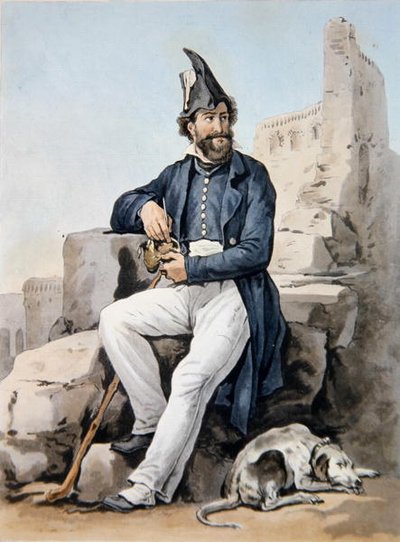 Sakallı bir asker (renkli taş) by Antoine Charles Horace Vernet