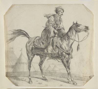 Atına binen bir Memluk (kağıt üzerine siyah tebeşir) by Antoine Charles Horace Vernet