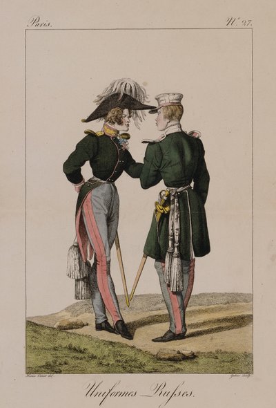 Rus Üniformaları (el renkli gravür) by Antoine Charles Horace Vernet