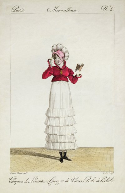 Levanten şapkalı, katmanlı etekli ve kadife ceketli bir bayan, Georges Jacques Gatin (1773-1831) tarafından 1797