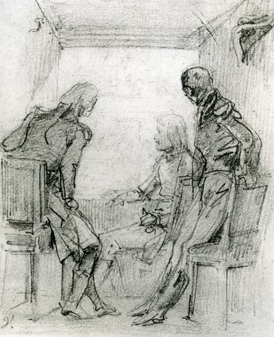 General Bonaparte, 18. yüzyılın sonlarında Paris'teki Comédie Française'de bir oyun izliyor (kağıt üzerinde mum boya ve karakalem) by Antoine Charles Horace Vernet