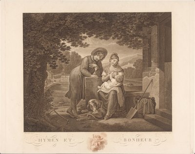 Hymen et Bonheur köpeği olan genç bir aile (nesne üzerindeki başlık) by Antoine Claude François Villerey