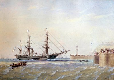 19. yüzyılda Le Havre limanına dönen tekerlekli gemi Antoine Desire Heroult (1802-1853) tarafından Suluboya 19. yüzyıl Paris, Musee de la Marine by Antoine Desire Heroult