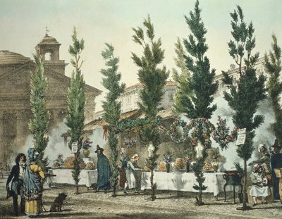 İtalya, Roma, Pantheon sokak gıda satıcıları, Antoine Jean-Baptiste Thomas, yazdır by Antoine Jean-Baptiste Thomas