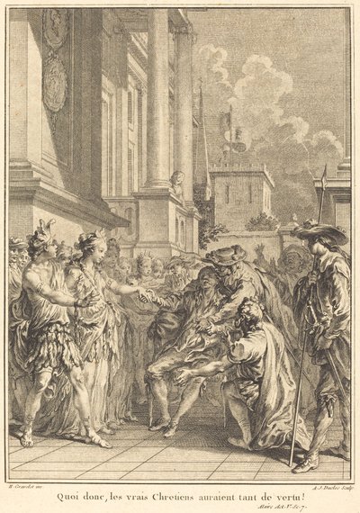 Öyleyse, gerçek Hıristiyanlar bu kadar çok erdeme sahip olacaklardı! by Antoine Jean Duclos after Hubert François Gravelot