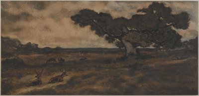 Bir Ağacın Yanında Bucks (kağıt üzerinde wc) by Antoine Louis Barye