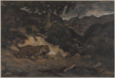 Jaguar Discovering a Snake, 1840 dolayları (kağıt üzerinde wc) by Antoine Louis Barye