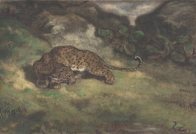 Leopard ve Serpent, 1810–75 (döşemeli kağıt üzerinde wc) by Antoine Louis Barye