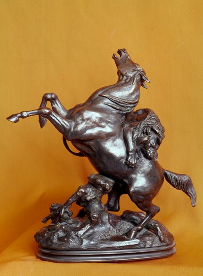 Lion Attacking a Horse Bronze sculpture by Antoine Louis Barye (1795-1875) 19th century. Paris, Louvre Museum by Antoine Louis Barye