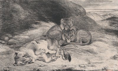 Lioness ve Cubs, muhtemelen 1832. by Antoine Louis Barye