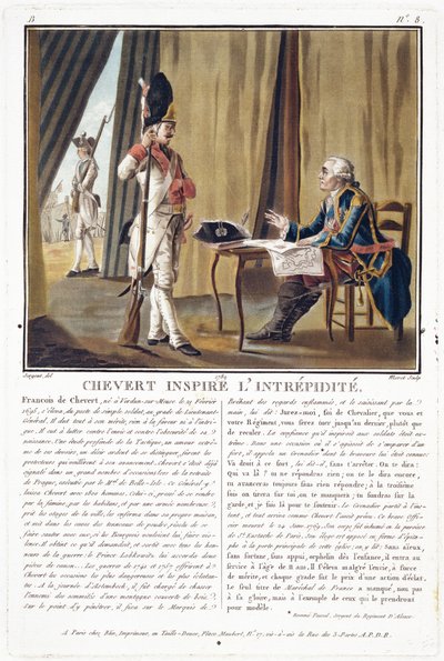 Francois Chevert (1695-1769) cesarete ilham veriyor, Jean Baptiste Morret (fl.1790-1820), 1789 tarafından oyulmuş by Antoine Louis Francois Sergent Marceau