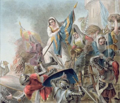 Jeanne Laisne, Bourgogne Adamlarına Karşı Bir Standart Yükseltiyor, Morret (fl. 1790-1820) 1787 tarafından kazınmış by Antoine Louis Francois Sergent Marceau