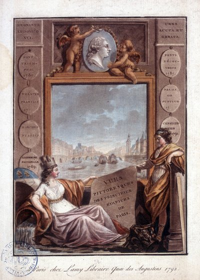 Lamy, Quai des Augustins kitapçısından Paris manzarası by Antoine Louis Francois Sergent-Marceau
