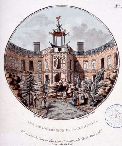 Çin hamamının iç görünümü, Paris. Çavuş tarafından Paris'in ana binalarının prittoresque manzaralarında by Antoine Louis Francois Sergent-Marceau
