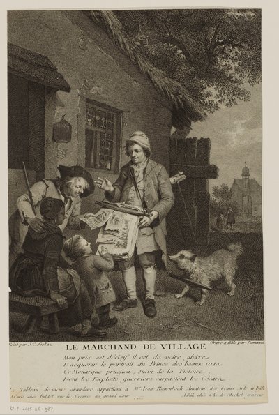 Bir köyde gezici matbaacı Le Marchand de Village (nesne üzerindeki başlık) by Antoine Louis Romanet