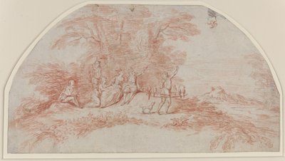 Falconers ile bir Fête Galante by Antoine Watteau