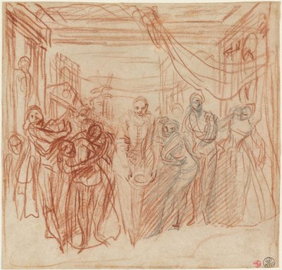 Yaylarını Çeken İtalyan Komedyenler by Antoine Watteau