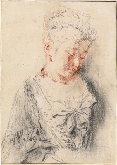 Oturan Kadın Aşağıya Bakıyor by Antoine Watteau