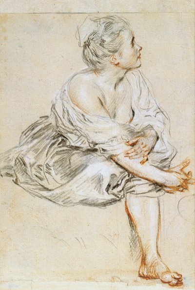 Oturan Genç Kadın by Antoine Watteau