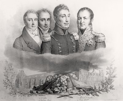 29 Temmuz 1830 Geçici Hükümeti. Soldan Sağa: Jacques Lafitte (1767-1844), Casimir Perier (1777-1832), General Lafayette (1757-1834) ve Kont Etienne Maurice Gerard (1773-1852) 1831 ( by Antoine Maurin