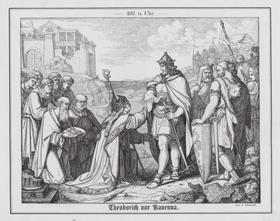 Büyük Theodoric Ravenna önünde, 493 (gravür) by Anton Dietrich