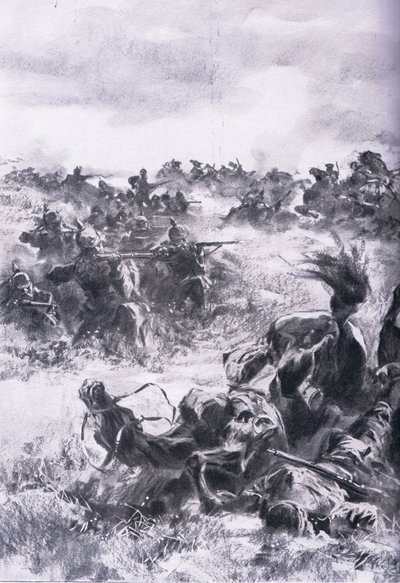 The Illustrated History of the World War 1914-1915 pub'ından Praszysz'deki 14. Rus Süvari Tugayı'nın yenilgisi. tarafından Union Berlagsefellfchaft by Anton Hoffman