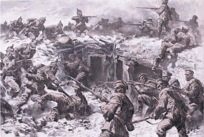 Moskova Grenadier Kolordusunun Silezya, Prusya ve İmparatorluk Alman birlikleri tarafından yenilgisi, The Illustrated History of the World War 1914-1915 pubından. tarafından Union Berlagsefellfchaft by Anton Hoffman