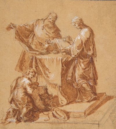 Bir Baş Rahip, Peygamber Anna ve Bir Masanın Etrafında Diz çökmüş bir Çocuk, 1745. by Anton Kern