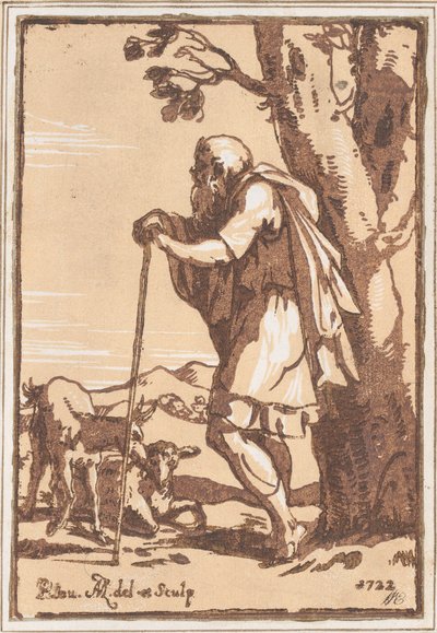 Asaya Yaslanmış Yaşlı Çoban, 1722. by Anton Maria Zanetti