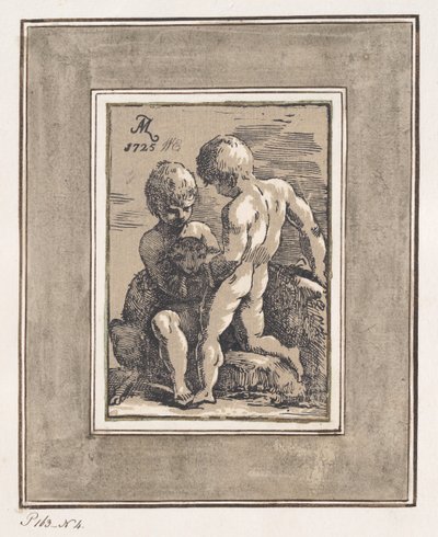 Kuzuyla Oynayan İki Çocuk, 1725. by Anton Maria Zanetti