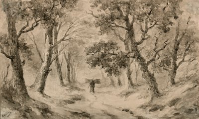 Ormanda Bir Odun Toplayıcı (kahverengi mürekkep ve devetüyü kağıt üzerinde yıkama) by Anton Mauve