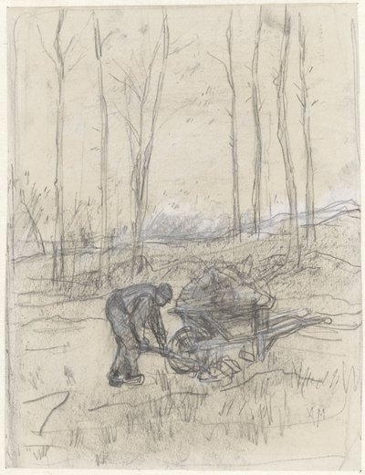 Ormanda bir el arabası ile çalışan çiftçi by Anton Mauve