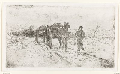 Çiftçi iki at arabasının yanında by Anton Mauve