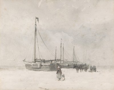 19. yüzyılın ortalarından sonlarına kadar Kışın Sahilde Balıkçı Tekneleri. by Anton Mauve