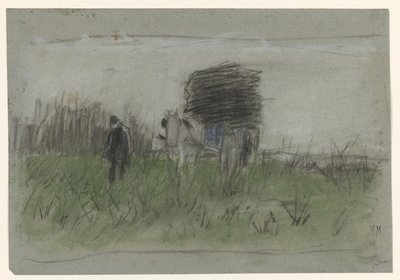 Kum tepelerinde at arabası olan adam by Anton Mauve