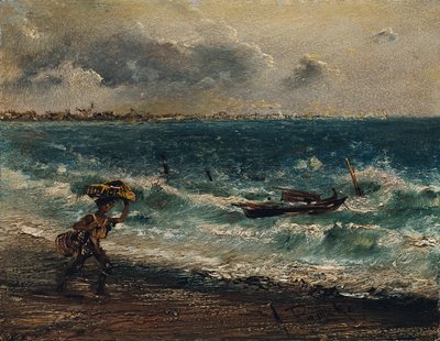 Deniz sahilinde balıkçı çocuk by Anton Romako