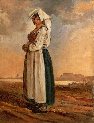 Güney Lazio Bölgesi Kostümlü Köylü Kadın (tuval üzerine yağlı boya) by Anton Sminck Pitloo