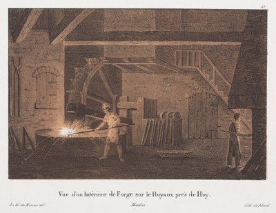 Jean-Baptiste Jobard (1792-1861) tarafından oyulmuş Huy, Belçika yakınlarındaki bir Demirhanenin içi (renkli taş) by Anton de after Howen