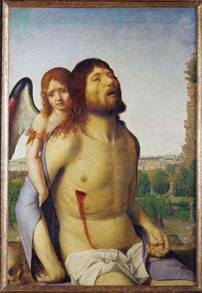 Bir melek tarafından desteklenen ölü İsa (ahşap üzerine resim) by Antonello da Messina